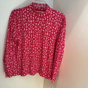 Christmas pattern 100% cotton red/white mockneck top, size LP, from Land's End